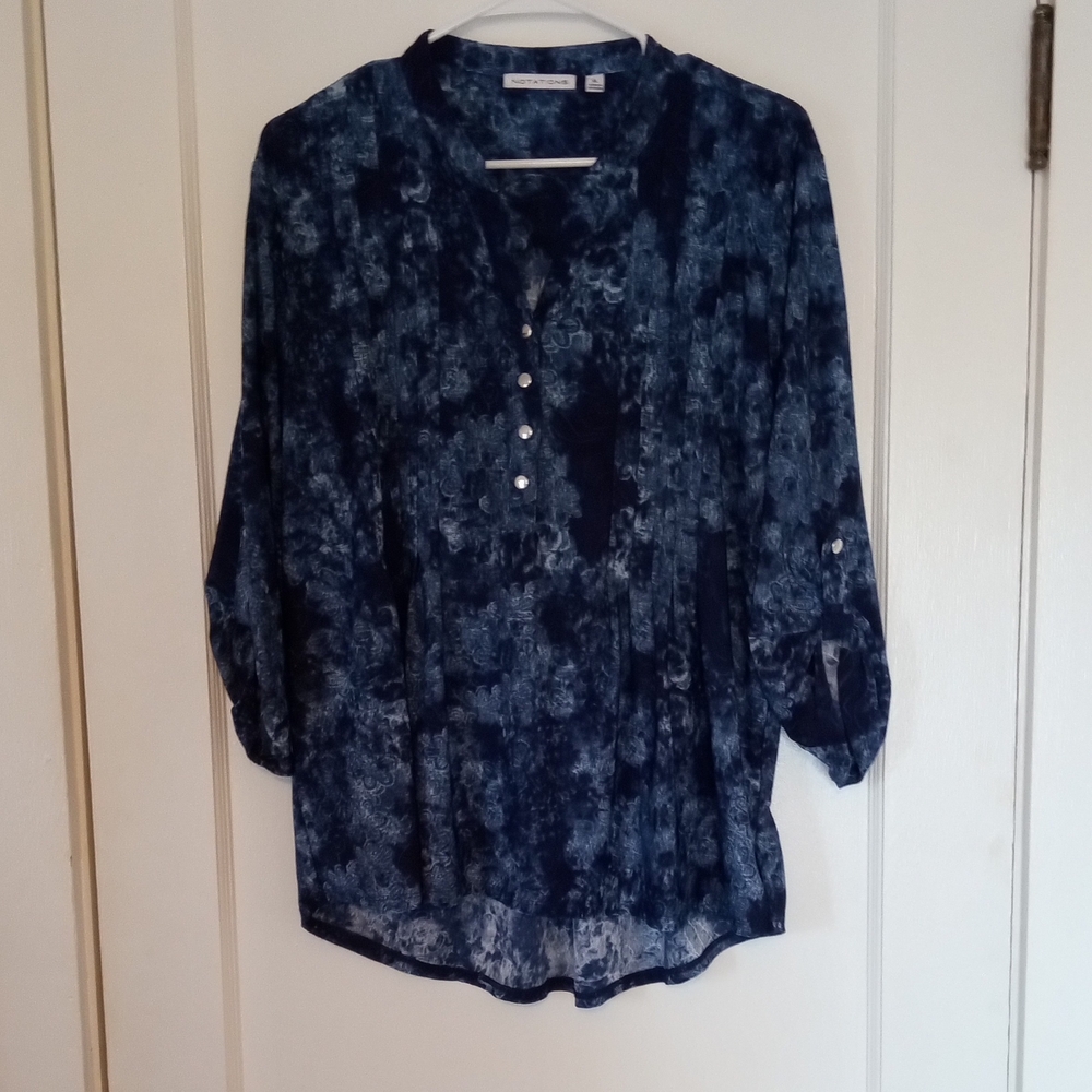 Elegant Navy Patterned Blouse